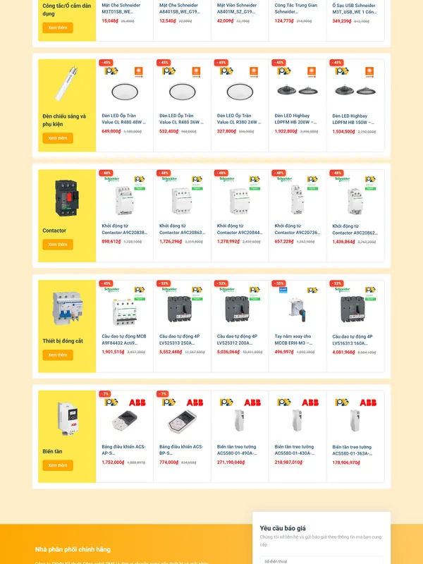 Giao diện website thiết bị điện Dien Mall do Net Solutions thiết kế: phần giữa trang chủ trên máy tính